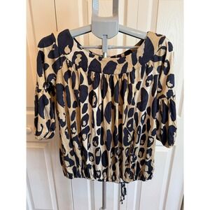 Diane von Furstenberg Leopard Print Silk Blend Dolman Sleeve Blouse‎ Top Size 0